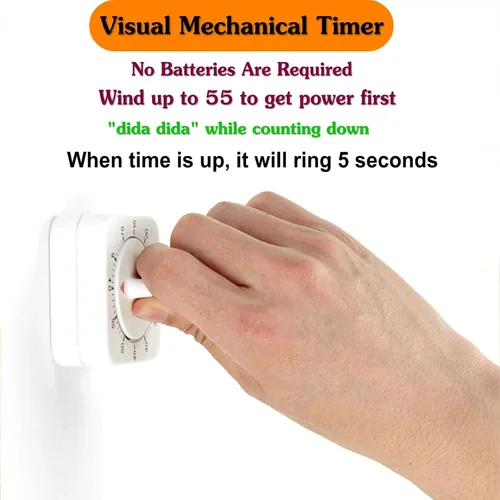 Miniatura 5 de Temporizador de cocina mecánico cuadrado de 60 minutos, temporizador de cocción visual fácil de usar con imán fuerte y alarma fuerte, temporizador