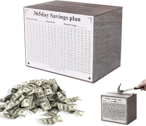 Miniatura 7 de Alcancía para niños y adultos, caja de ahorro de dinero de madera, alcancía irrompible para el desafío de ahorro de dinero de $10000 $5000 $3000