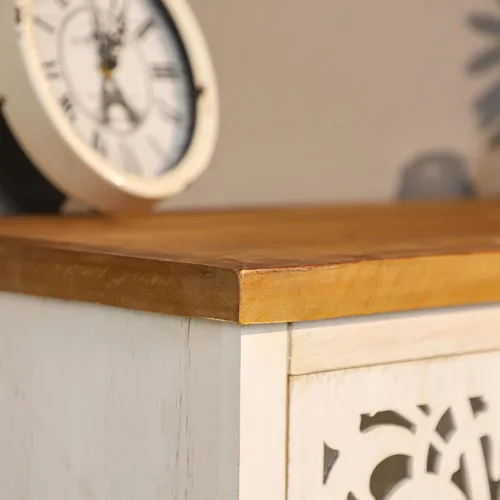Miniatura 6 de PHI VILLA Gabinete de Acento Blanco con Puertas, Aparador Buffet Estilo Granja con Gabinetes Pequeños Tallados Calados