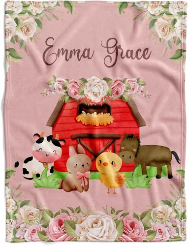 Miniatura 25 de Manta de bebé de granja personalizada, manta de bebé de animales de granja, manta de bebé floral, mantas florales para bebé, manta de bebé con Manta