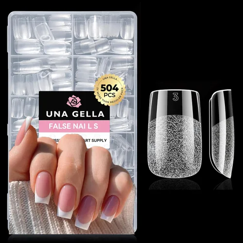 Miniatura 15 de UNA GELLA Puntas de uñas postizas extra cortas: 504 unidades de uñas cuadradas falsas preformadas XS, uñas cuadradas cortas a presión, puntas