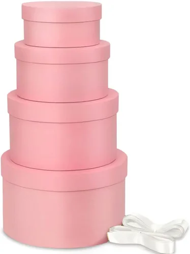 Cajas de regalo anidadas de lujo, color rosa con tapas, paquete de 4, cinta pequeña de 17 pies para dama de honor, San Valentín, día de la madre,