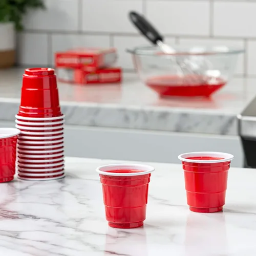 Miniatura 5 de GUSTO [2 onzas – 300 unidades de mini vasos desechables – Vasos de chupito de gelatina roja para fiestas y eventos (paquete anteriormente cómodo)