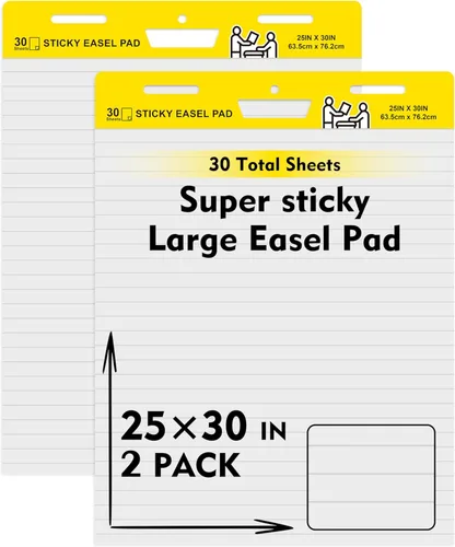 Paquete de 2 almohadillas adhesivas para caballete, papel de póster de 25 x 30 pulgadas, papel de caballete autoadhesivo grande, papel de rotafolio