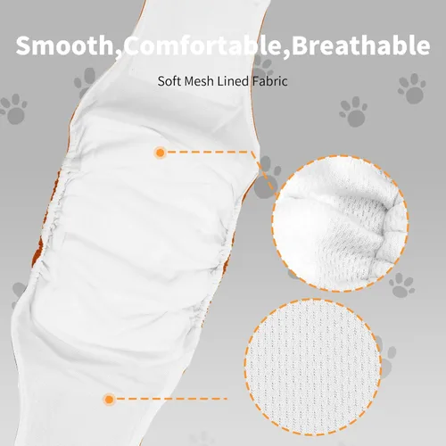Miniatura 4 de Vecomfy Bandas para el vientre para perros machos (paquete de 5), pañales para perros pequeños lavables y reutilizables a prueba de fugas, envoltura