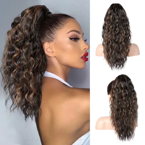 Miniatura 30 de REECHO Extensión de cola de caballo, extensión de cola de caballo de 18 pulgadas con clip de garra para mujer, extensiones de cabello largo, rizado