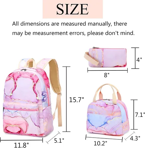 Miniatura 59 de LOIDOU Mochila para adolescentes y niñas, mochila escolar con lonchera y estuche para lápices, juego de bolsas escolares 3 en 1