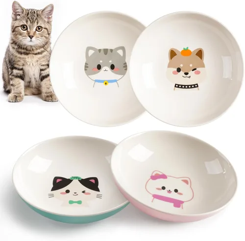 Miniatura 7 de Cuencos Antideslizantes para Gatos, Juego de Cuencos de Cerámica para Comida de Gatos con Base de Silicona, Platos para Gatos, Lindos Platos