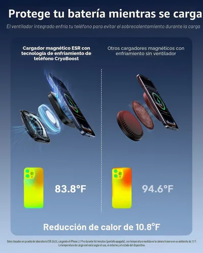 Miniatura 3 de ESR OmniLock Qi2.2 - Cargador MagSafe de 25 W para montaje en coche con CryoBoost, cargador MagSafe para automóvil con refrigeración para teléfono