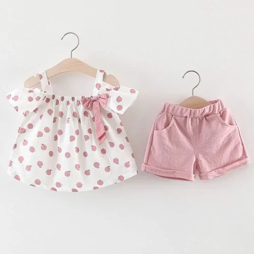 Miniatura 2 de Hipea Ropa de verano para bebés y niñas pequeñas camisola con volantes lunares y pantalones cortos casuales ropa para recién nacida