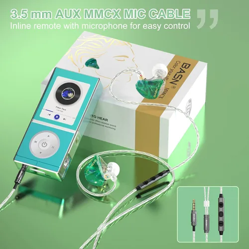 Miniatura 4 de BASN - Auriculares intrauditivos con monitor para músicos, auriculares con aislamiento de ruido de triple conductor con 2 cables MMCX desmontables