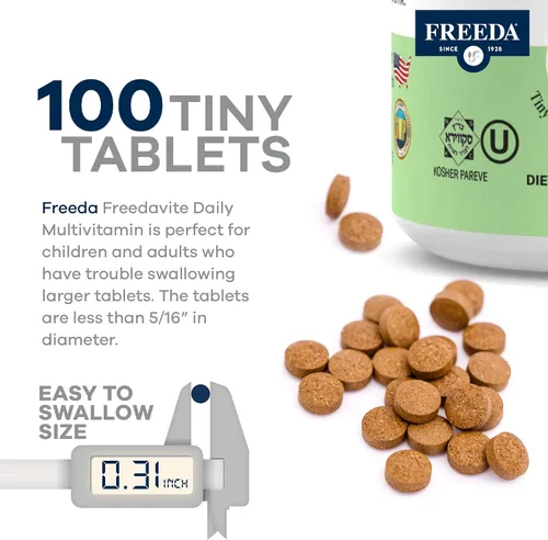 Miniatura 3 de Freeda vite Tiny Tablet - Multivitamínico moderado para hombres y mujeres - Vitamina A, C, D, E, B1, B2, B6, B12, biotina, calcio, zinc, hierro