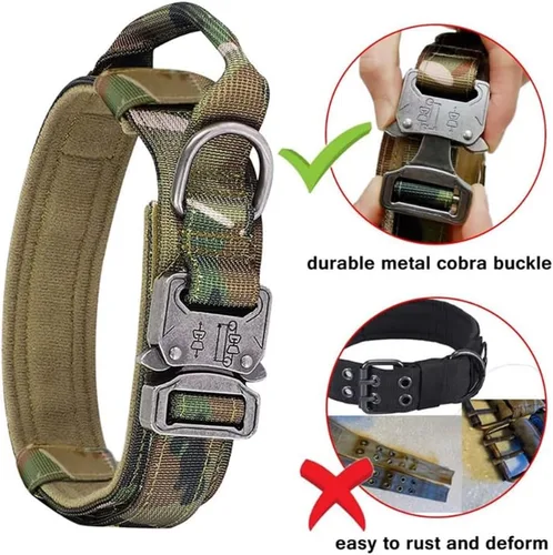 Miniatura 2 de Collar táctico para perro, resistente, ajustable, personalizado con asa y hebilla de metal para entrenamiento de policía militar
