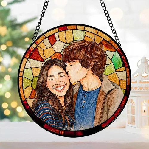 Miniatura 4 de Foto personalizada para parejas con vitrales de imitación para parejas, retrato de fotos para colgar en la ventana, regalo para él y él, regalo