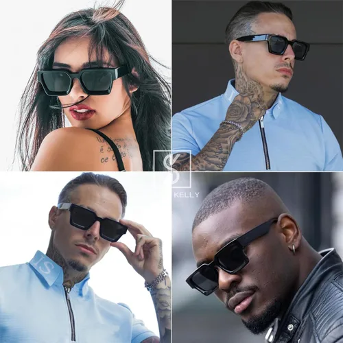 Miniatura 4 de SHEEN KELLY Gafas de sol rectangulares gruesas retro gruesas para mujeres y hombres, a la moda, cuadrados, negros, montura tipo tortie, gafas