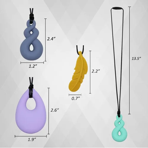 Miniatura 6 de Collares masticables sensoriales para niños y niñas, paquete de 6 collares masticables de silicona para niños y adultos, con autismo, ansiedad