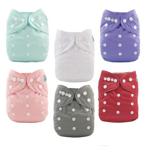 Miniatura 9 de ALVABABY pañales de tela para bebés, tamaño único y ajustable, pañales lavables y reutilizables para niños y niñas, 6 unidades con 12 rellenos