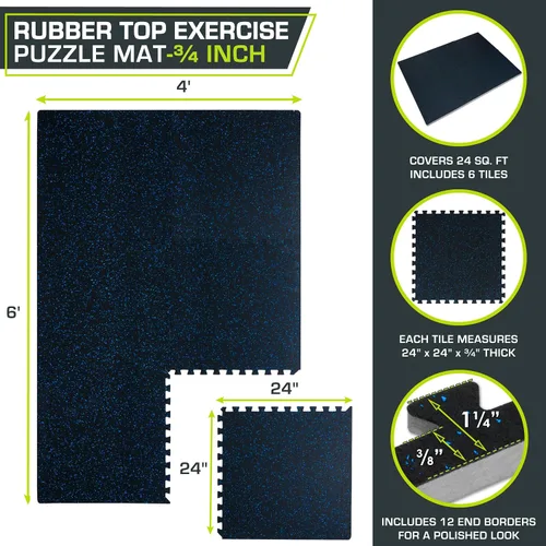 Miniatura 2 de ProsourceFit Alfombrilla de goma para rompecabezas de ejercicio de 3/4 pulgadas, 24 pies cuadrados, 6 azulejos, azulejos entrelazados de espuma EVA