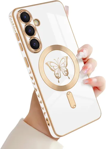 Miniatura 39 de Newseego Funda magnética para Samsung Galaxy S21 Plus 5G, bonita funda de lujo con borde chapado de mariposa para mujeres, niñas y hombres, TPU