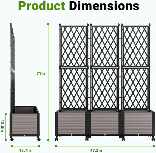 Miniatura 2 de DoCred Jardinera elevada de 63 pulgadas de alto con enrejado, maceta vertical para horticultura, jaula de tomate con ruedas para plantas trepadoras