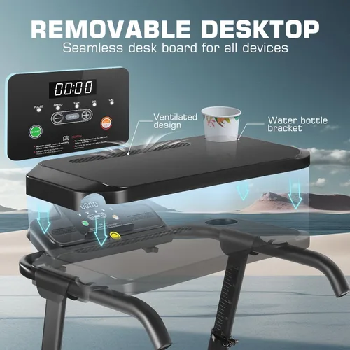 Miniatura 4 de Cinta de correr con estación de trabajo de escritorio y altura ajustable, caminadora plegable de 2.5 HP con inclinación de 3 niveles, capacidad