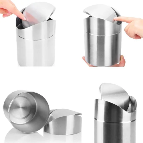 Miniatura 2 de Juego de 2 botes de basura mini de encimera de acero inoxidable cepillado con tapa oscilante, viene con bolsa de basura, 1.5 L / 0.40 galones