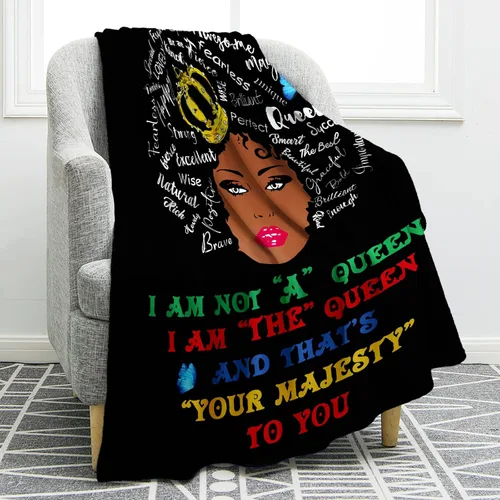 Jekeno Manta con estampado de niña negra afroamericana con texto en inglés "I AM The Queen", regalos para mujeres, niños, niñas, amigas, decoración