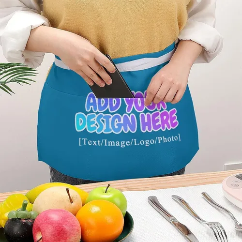Miniatura 138 de AXKEUDO Delantal personalizado con bolsillos, delantales de cintura para camarera para cocinar en casa, restaurante, servir trabajo