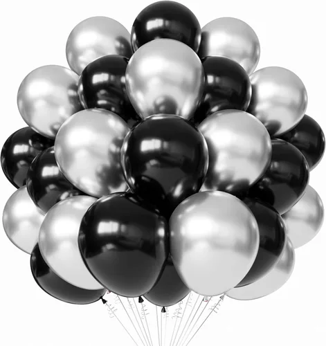 Miniatura 8 de Globos de látex rojos y negros, paquete de 50 globos de fiesta de confeti de 12 pulgadas, negro, blanco, rojo, con cintas para cumpleaños
