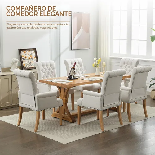 Miniatura 7 de WUTUTUEE Silla de comedor de tela con brazos, sillas de comedor tapizadas acolchadas de respaldo alto, sillón decorativo con patas de madera maciza