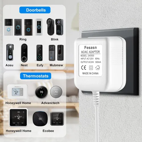 Miniatura 2 de Adaptador de Cable C para Termostato Inteligente, Fuente de Alimentación de CA de 24V, Compatible con Nest Hello August Ring Timbre de Puerta