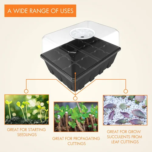 Miniatura 7 de Gardzen Paquete de 3 Bandejas Iniciadoras de Semillas Kit de Germinación, Kit Iniciador de Semillas con Cúpula de Humedad Ajustable, Kit de Cultivo