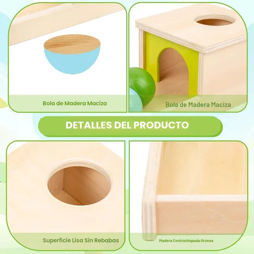 Miniatura 4 de Caja de permanencia de objetos con bandeja y tres bolas de juguetes Montessori para bebés de 6-12 meses, 1 año, bebés y niños pequeños típicos Adena