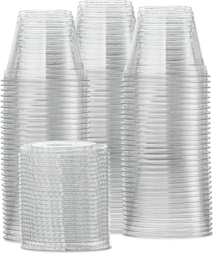 Miniatura 6 de GUSTO Vasos de plástico transparente con tapas planas [9 onzas – 100 unidades] – Tazas desechables para café helado con tapas – Vasos fríos