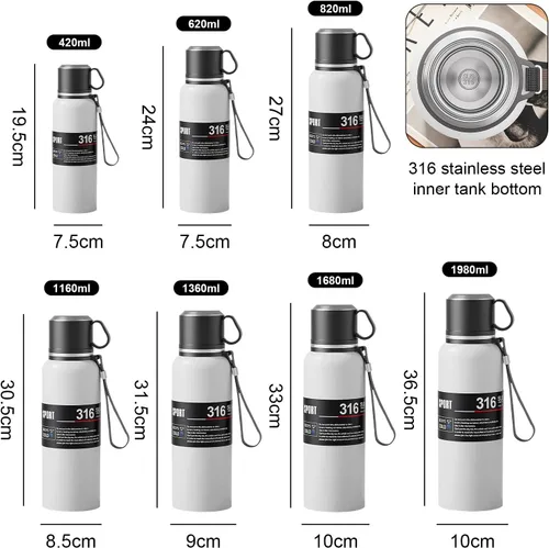 Miniatura 3 de Botella de agua aislada de boca ancha de acero inoxidable a prueba de fugas al vacío de doble pared, vaso de té con infusor, taza, tapa; termos