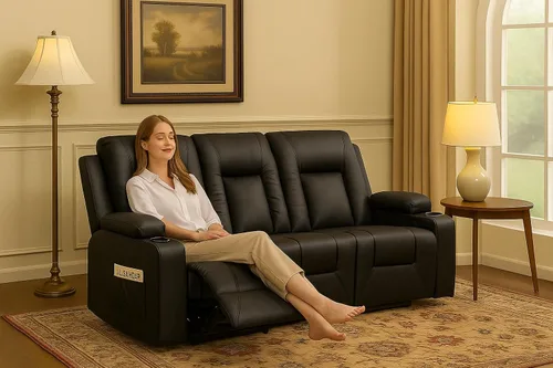 Miniatura 2 de LUCKLIFE Juego de sofá reclinable de cuero con sillones reclinables manuales, juego de muebles de sala con sofá reclinable, sofá biplaza y sillón