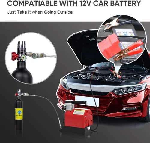 Miniatura 2 de GX PUMP CS2 - Compresor de aire portátil PCP, 4500 Psi/30 Mpa, sin aceite, alimentado por automóvil 12 V CC o 110 V CA con adaptador (incluido)