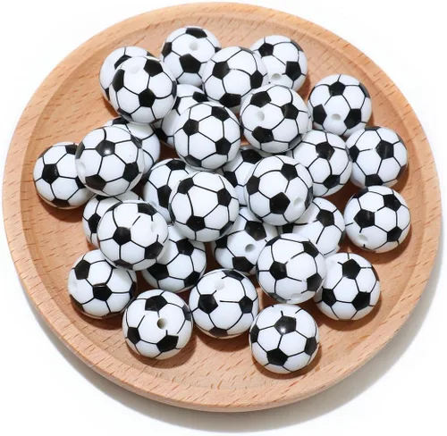 Miniatura 5 de 36 cuentas de silicona para fabricación de llaveros de 0.47 pulgadas y 0.59 pulgadas a granel de béisbol, baloncesto, fútbol, deporte, focal