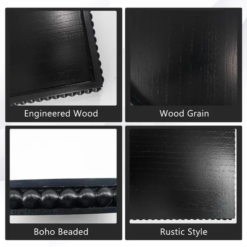 Miniatura 3 de FramePro Bandeja Decorativa Redonda de 12 pulgadas con Cuentas de Madera - Elevadores de Bandeja de Servir Negros para Sala de Estar, Mesa de Café