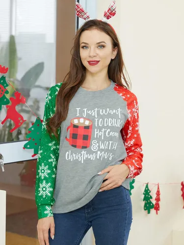 Miniatura 2 de Anbech Merry Christmas Trees Graphic Shirt Women Funny Car Graphic Xmas Top Long Sleeve Vacation Pullover