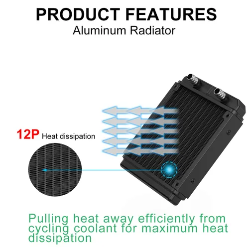 Miniatura 2 de Clyxgs Radiador de refrigeración por agua, radiador intercambiador de calor de aluminio de 12 tubos con tubo para PC CPU, computadora, sistema de 12