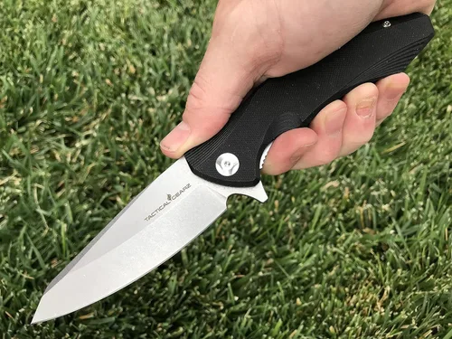Miniatura 6 de TACTICAL GEARZ Navaja de bolsillo para EDC, mango G10, hoja de acero lavado a la piedra D2, incluye funda (Zeta)