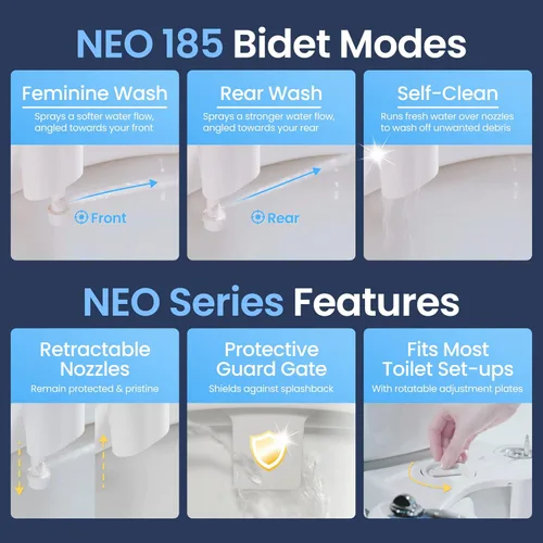 Miniatura 7 de LUXE Bidet NEO 120 - Boquilla autolimpiante, accesorio de bidé no eléctrico de agua dulce y NEO 185 - Autolimpiante, boquilla doble, accesorio