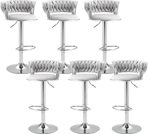 Miniatura 21 de Juego de 2 taburetes de bar giratorios de terciopelo, modernos taburetes de bar ajustables con respaldo tejido, taburete de bar de altura