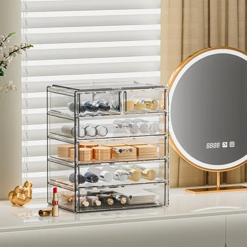 Miniatura 7 de Organizador de maquillaje grande de acrílico transparente, organizador de joyas, organizador de maquillaje perfecto y almacenamiento para tocador