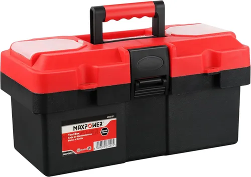 MAXPOWER - Caja de herramientas pequeña de 14 pulgadas, con asa, bandeja extraíble con doble bloqueo de seguridad, caja de herramientas de plástico