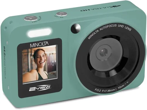 Miniatura 8 de Minolta Cámara digital de 64 MP, 2 vistas, pantallas LCD traseras frontales duales, video 4K Ultra HD, enfoque automático, zoom digital 4X, Negro