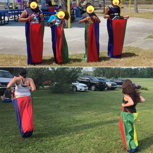 Miniatura 2 de Juego de bolsas para juego al aire libre, de césped, con huevo y cuchara, para juegos de carreras, bandas de carreras para 3 piernas, con premios