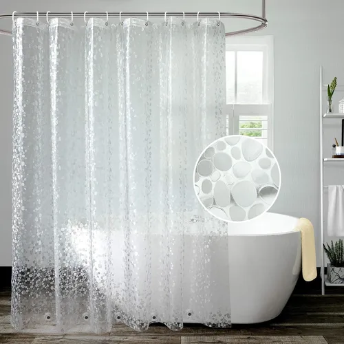 Miniatura 12 de AooHome Cortina de ducha corta transparente de 72 pulgadas de ancho x 60 pulgadas de alto, cortina de división de plástico PEVA con ganchos, ojales