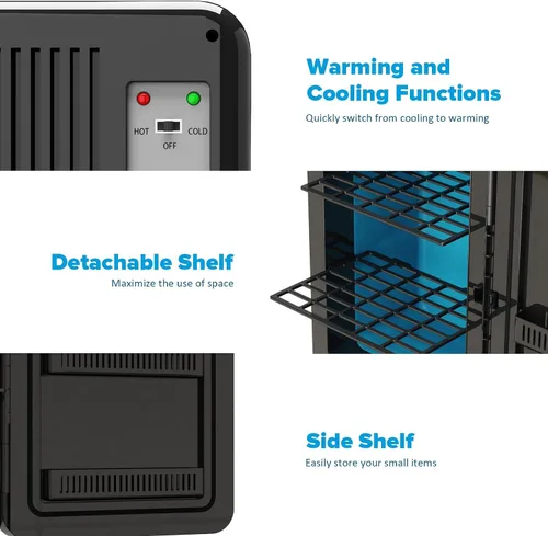 Miniatura 8 de Kikihouse Mini refrigerador de 22L/30 latas para dormitorio, enfriador y calentador portátil de 12 V CC, mini refrigerador con frente de vidrio